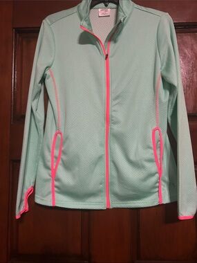 Danskin Mint Green Active Zip Jacket with Neon Pink Trim